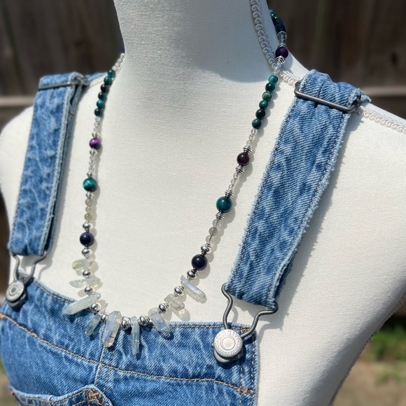 Handmade - Aura Quartz, Labradorite and Galaxy Tigers Eye Beaded Necklace - Picture 12 of 15